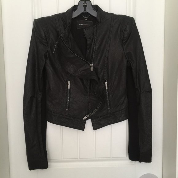 BCBG MAX AZRIA black leather zipper moto jacket - Picture 6 of 11